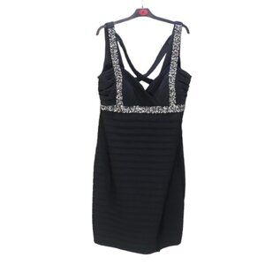 Betsy Adam Sequin Jewel Encrusted Ruched Top Long Evening Gown Black Size 20W